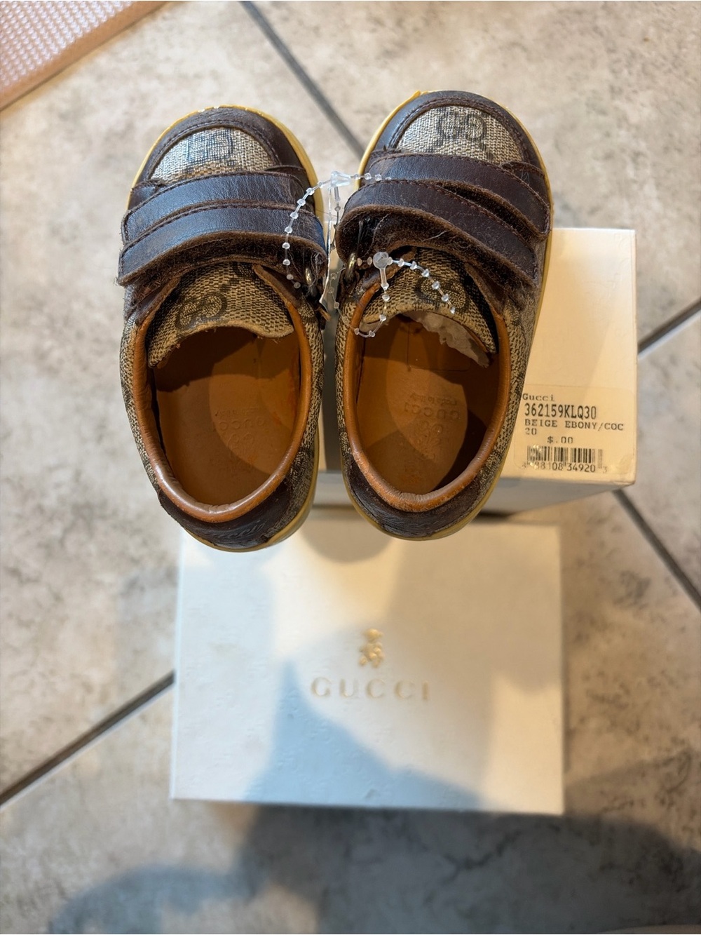Gucci GG Canvas Hook & Loop Strap Low Top Sneakers Beige/Brown EU 20 US 10